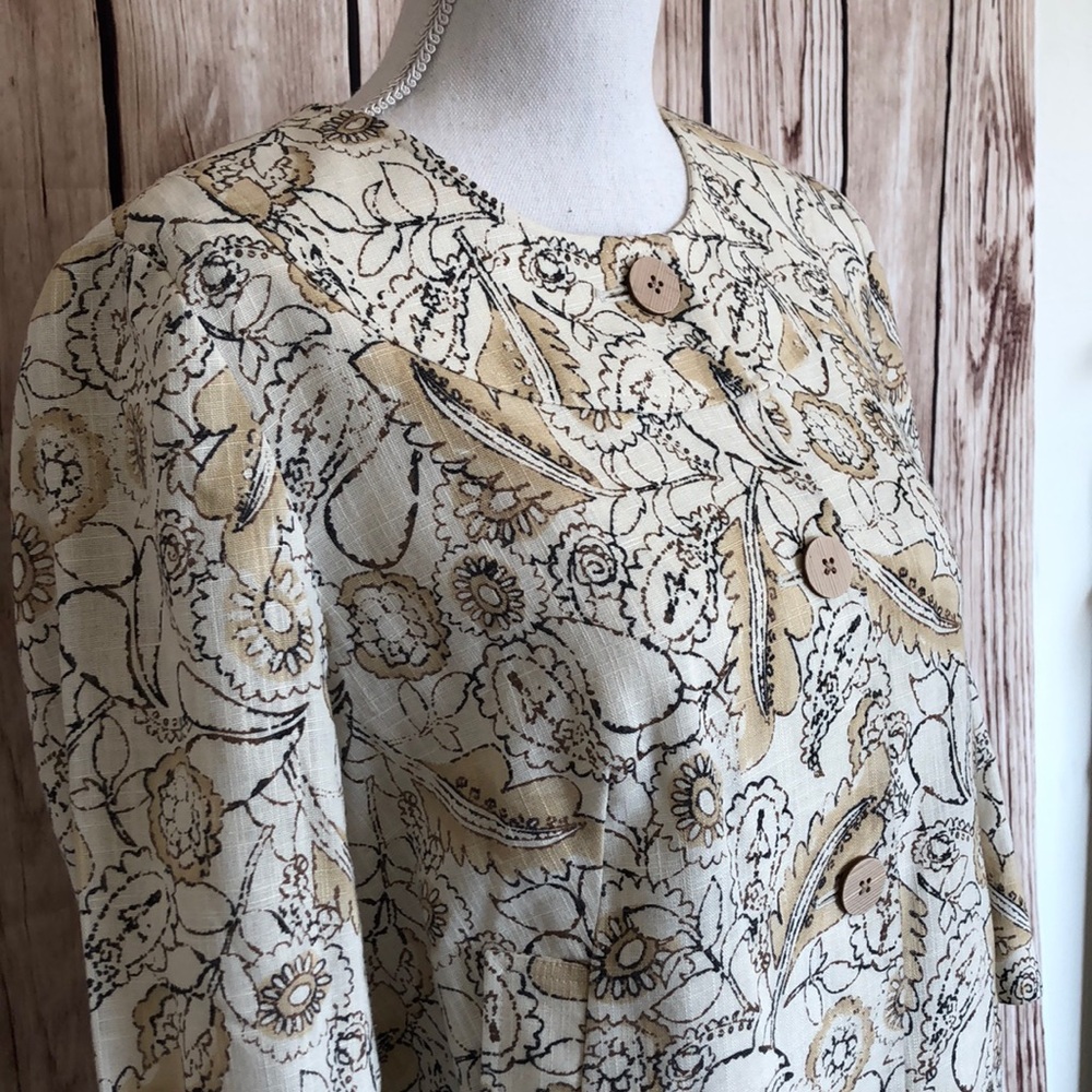 J. Jill Floral Cream/Brown/Tan Jacket Small - Picture 2 of 7